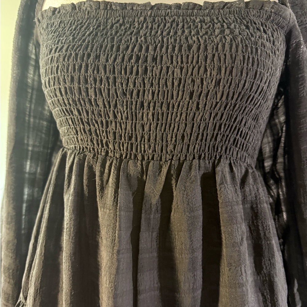 Urban Outfitters River Smocked Long Sleeve Mini Dress Small Babydoll Tiered Boho - Picture 11 of 16